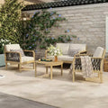 Christopher Knight Home Yuna Farmhouse 4 Piece Outdoor Acacia Wood Seating Set with Slatted Round Table