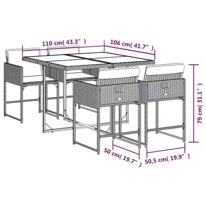 Juego de comedor de jardín vidaXL con cojines en varios colores y materiales