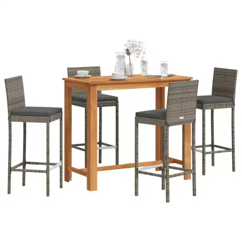 Conjunto de bar para patio vidaXL - madera maciza y poliratán en varios colores