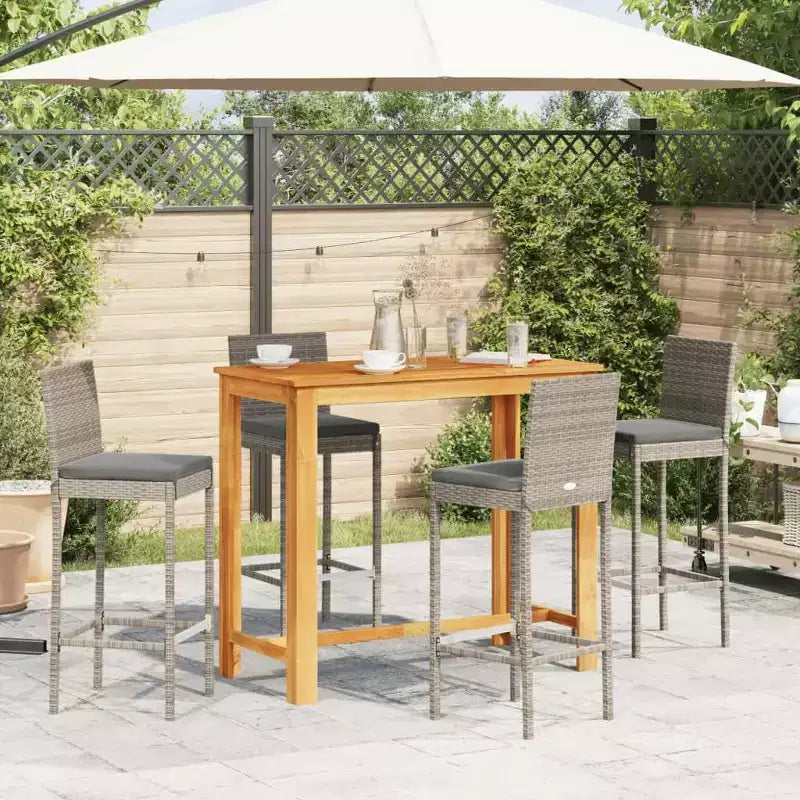 Conjunto de bar para patio vidaXL - madera maciza y poliratán en varios colores