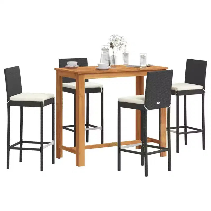 Conjunto de bar para patio vidaXL - madera maciza y poliratán en varios colores