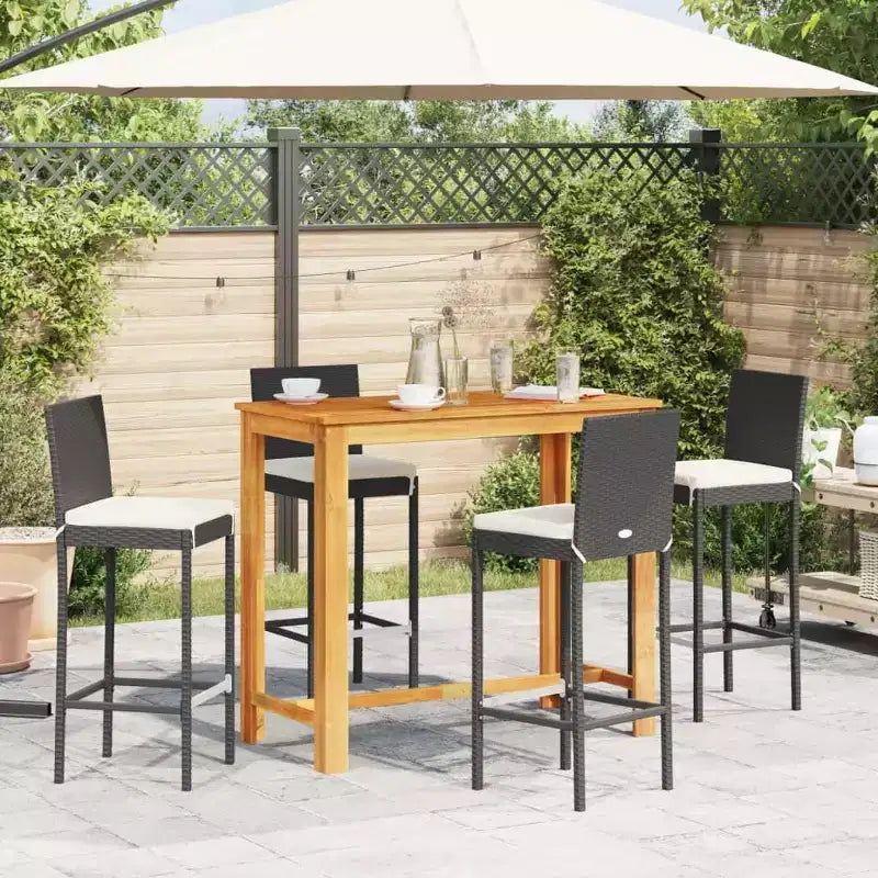 Conjunto de bar para patio vidaXL - madera maciza y poliratán en varios colores
