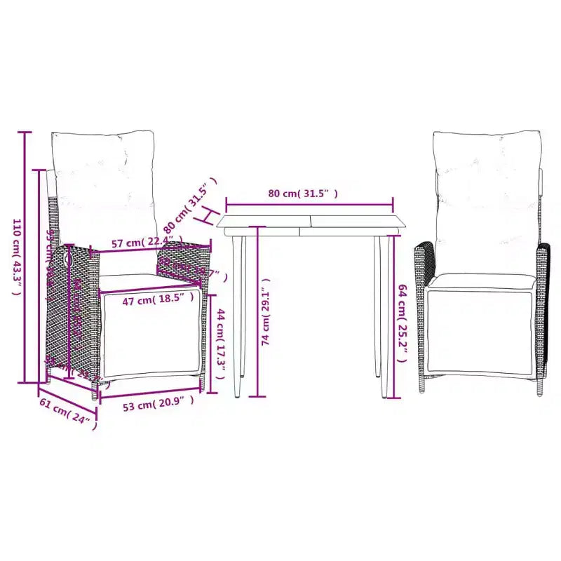 Conjunto moderno de comedor para jardín de vidaXL en mimbre