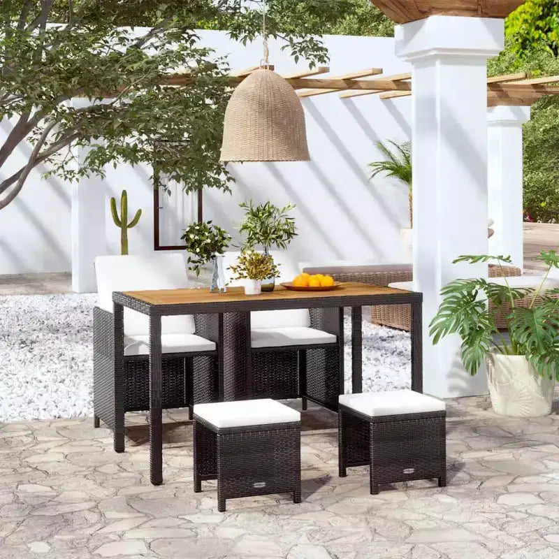 Conjunto de comedor para patio vidaXL, mesa y sillas de exterior de ratán sintético y madera de acacia