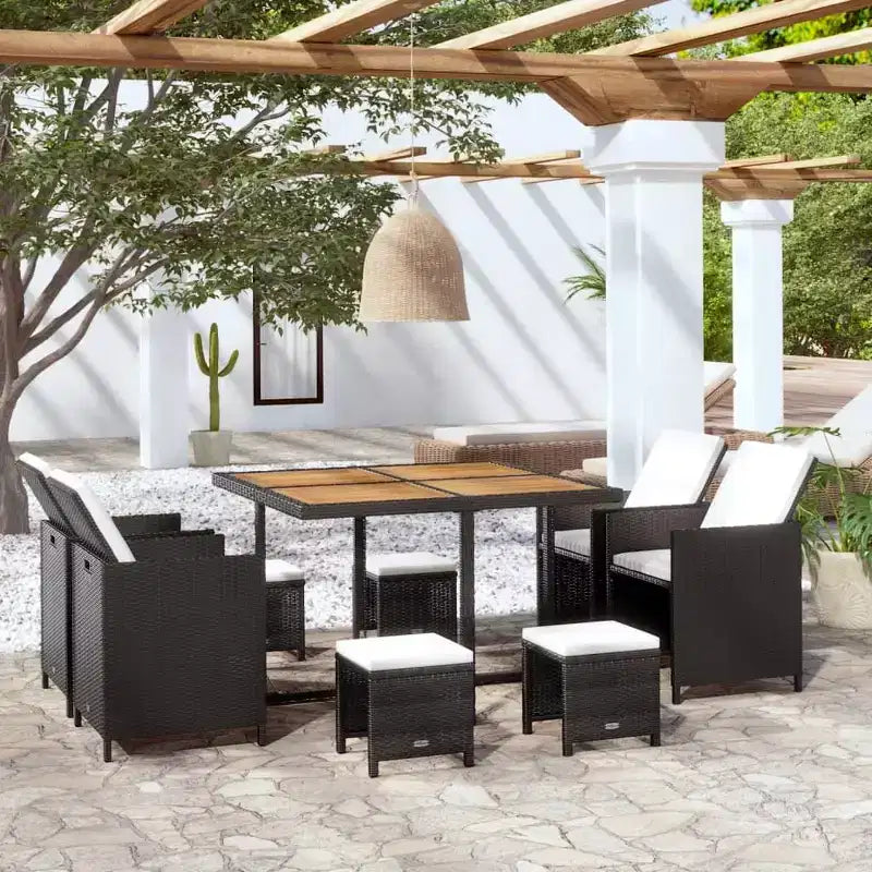 Conjunto de comedor para patio vidaXL, mesa y sillas de exterior de ratán sintético y madera de acacia