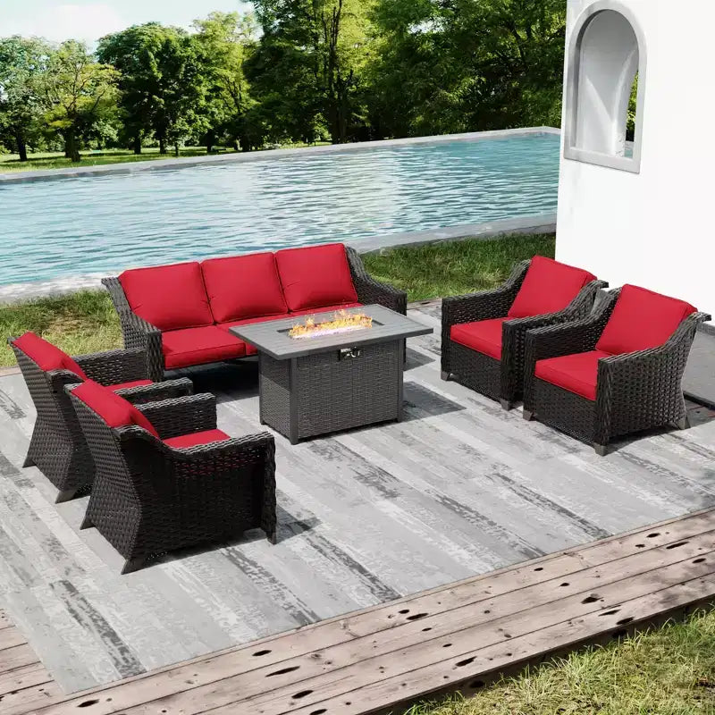 Juego de patio exterior UPTIOT con mesa con brasero, sofá y sillas para reuniones en el patio trasero