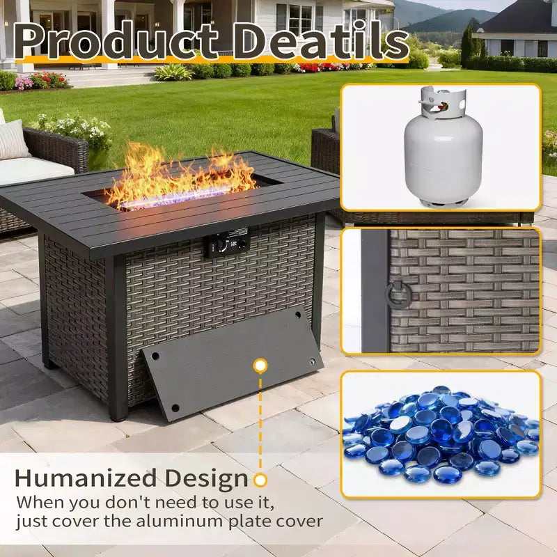 Juego de patio exterior UPTIOT con mesa con brasero, sofá y sillas para reuniones en el patio trasero