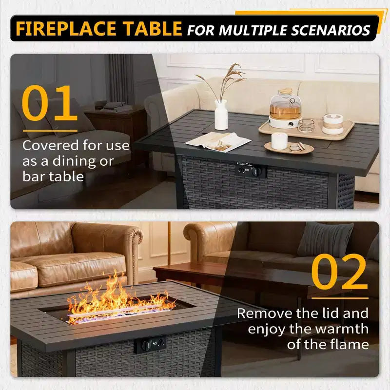 Juego de patio exterior UPTIOT con mesa con brasero, sofá y sillas para reuniones en el patio trasero