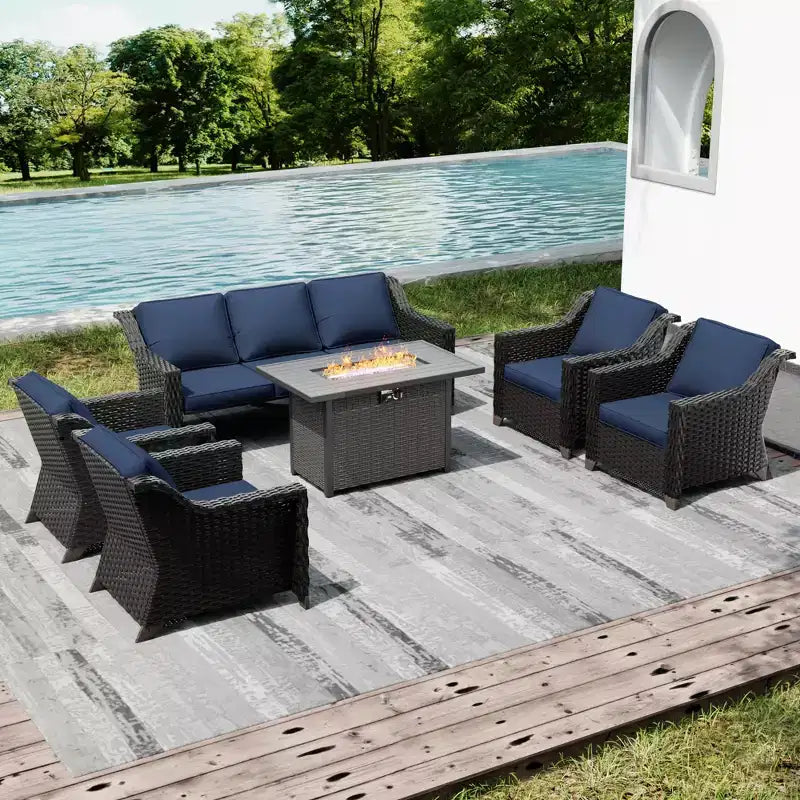 Juego de patio exterior UPTIOT con mesa con brasero, sofá y sillas para reuniones en el patio trasero