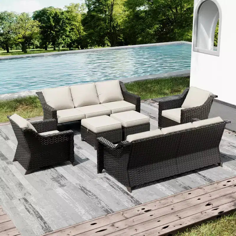 Juego de patio para exterior UPTIOT con dos sofás, sillas, otomanas y mesa con fogón para reuniones amplias