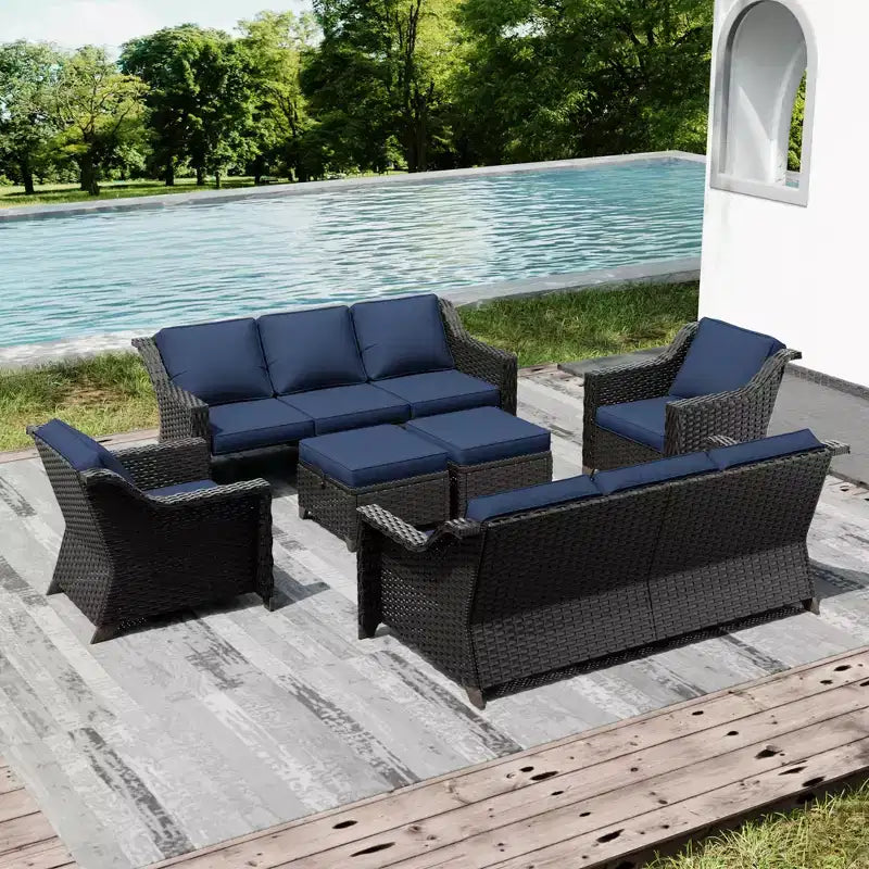 Juego de patio para exterior UPTIOT con dos sofás, sillas, otomanas y mesa con fogón para reuniones amplias