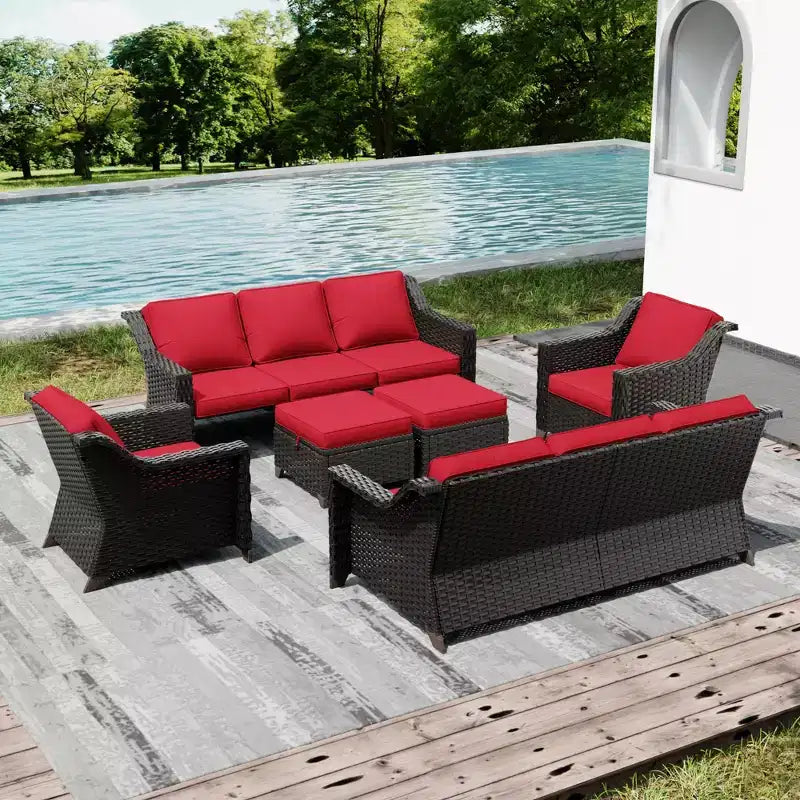 Juego de patio para exterior UPTIOT con dos sofás, sillas, otomanas y mesa con fogón para reuniones amplias