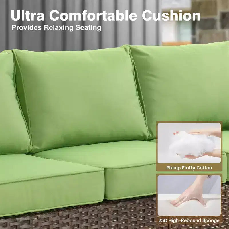 Ensemble de salon en osier HOMLUX de 7 pièces, canapé 3 places, causeuse, fauteuils en rotin, poufs et brasero pour le jardin