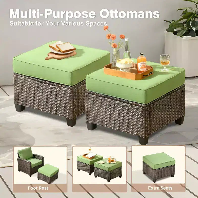 Ensemble de salon en osier HOMLUX de 7 pièces, canapé 3 places, causeuse, fauteuils en rotin, poufs et brasero pour le jardin