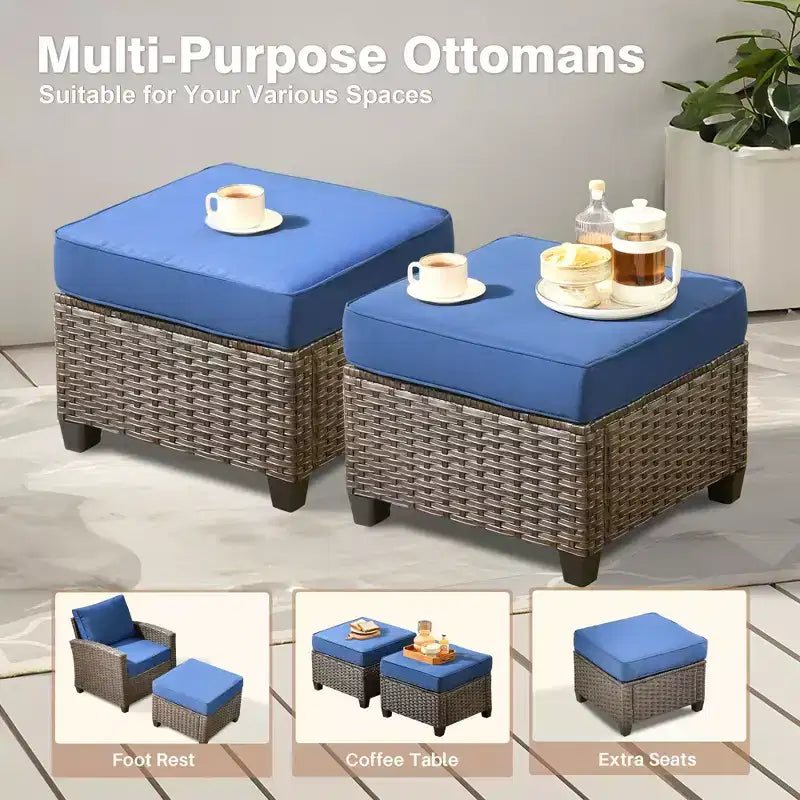 Ensemble de salon en osier HOMLUX de 7 pièces, canapé 3 places, causeuse, fauteuils en rotin, poufs et brasero pour le jardin