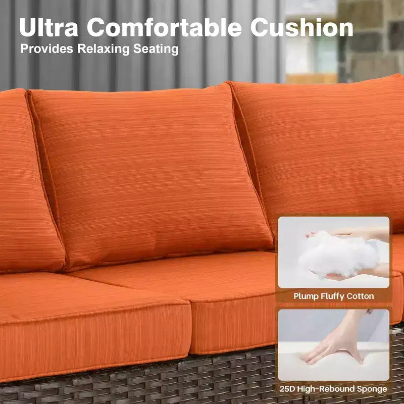 Ensemble de salon en osier HOMLUX de 7 pièces, canapé 3 places, causeuse, fauteuils en rotin, poufs et brasero pour le jardin
