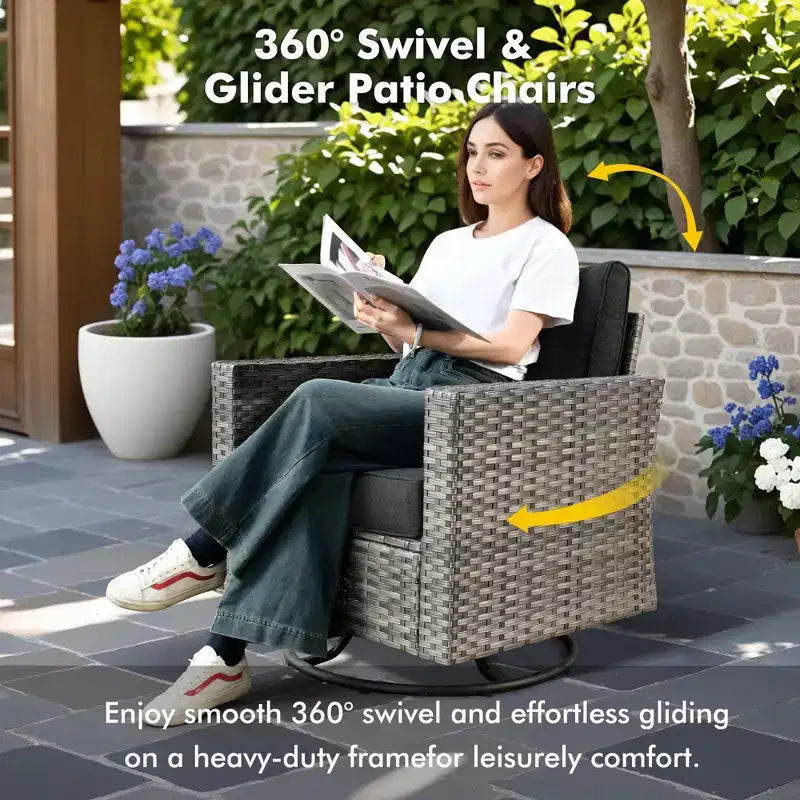 Juego de sillas para patio con brasero HOMLUX de 7 piezas, con sillas giratorias y mesa con brasero, resistente a la intemperie