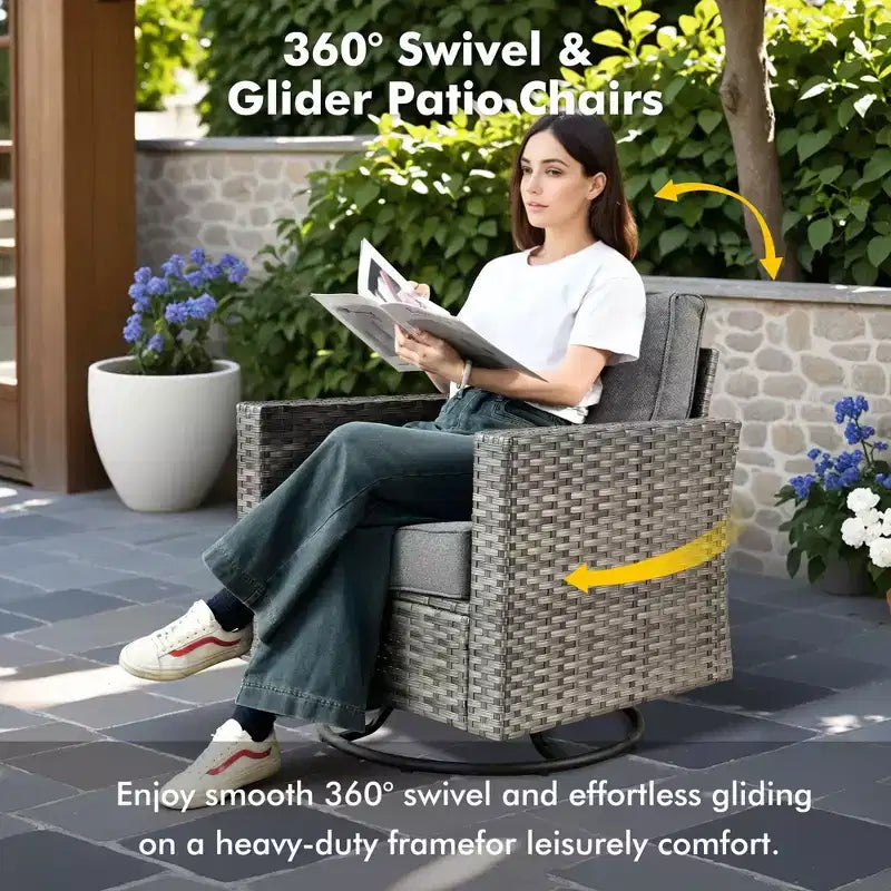 Juego de sillas para patio con brasero HOMLUX de 7 piezas, con sillas giratorias y mesa con brasero, resistente a la intemperie