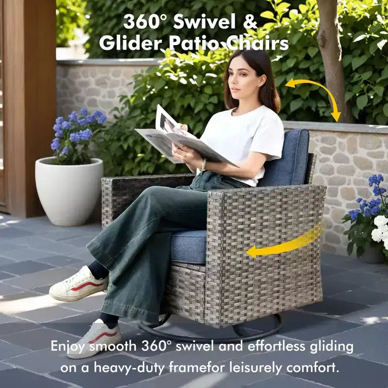 Juego de sillas para patio con brasero HOMLUX de 7 piezas, con sillas giratorias y mesa con brasero, resistente a la intemperie