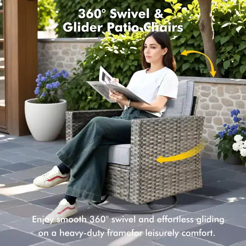 Juego de sillas para patio con brasero HOMLUX de 7 piezas, con sillas giratorias y mesa con brasero, resistente a la intemperie