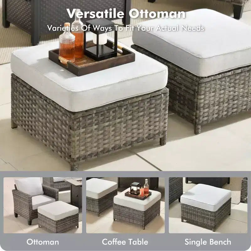 Juego de sillas para patio con brasero HOMLUX de 7 piezas, con sillas giratorias y mesa con brasero, resistente a la intemperie