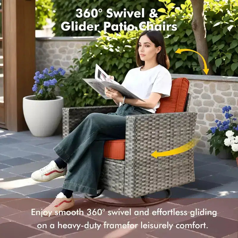 Juego de sillas para patio con brasero HOMLUX de 7 piezas, con sillas giratorias y mesa con brasero, resistente a la intemperie
