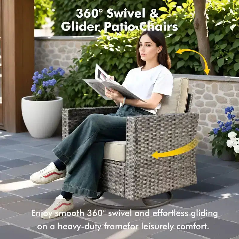 Juego de sillas para patio con brasero HOMLUX de 7 piezas, con sillas giratorias y mesa con brasero, resistente a la intemperie