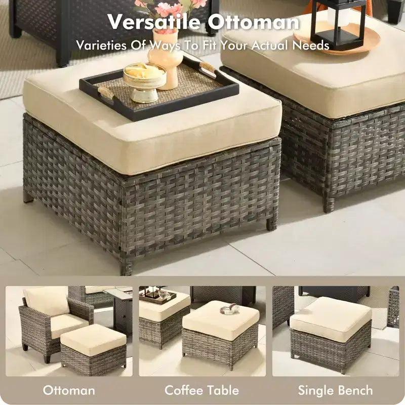 Juego de sillas para patio con brasero HOMLUX de 7 piezas, con sillas giratorias y mesa con brasero, resistente a la intemperie
