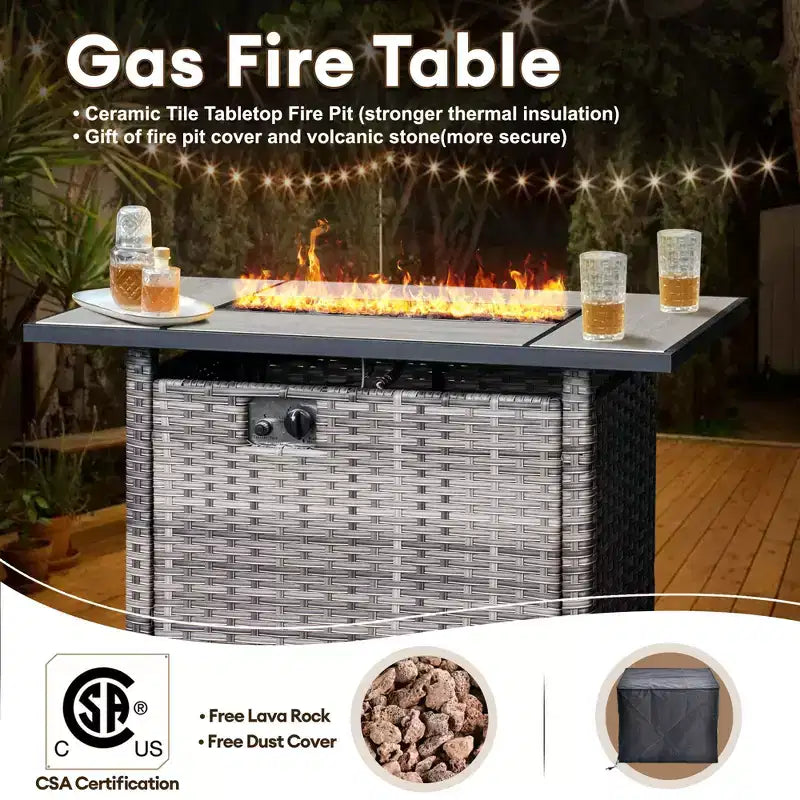 Juego de sillas para patio con brasero HOMLUX de 7 piezas, con sillas giratorias y mesa con brasero, resistente a la intemperie