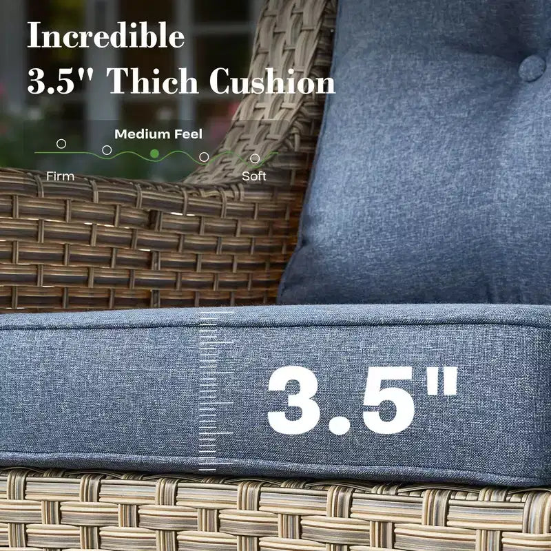 HOMLUX ensemble de conversation de patio en osier de 6 PCS avec canapé 3 places avec coussin, chaises en rotin, poufs et table basse