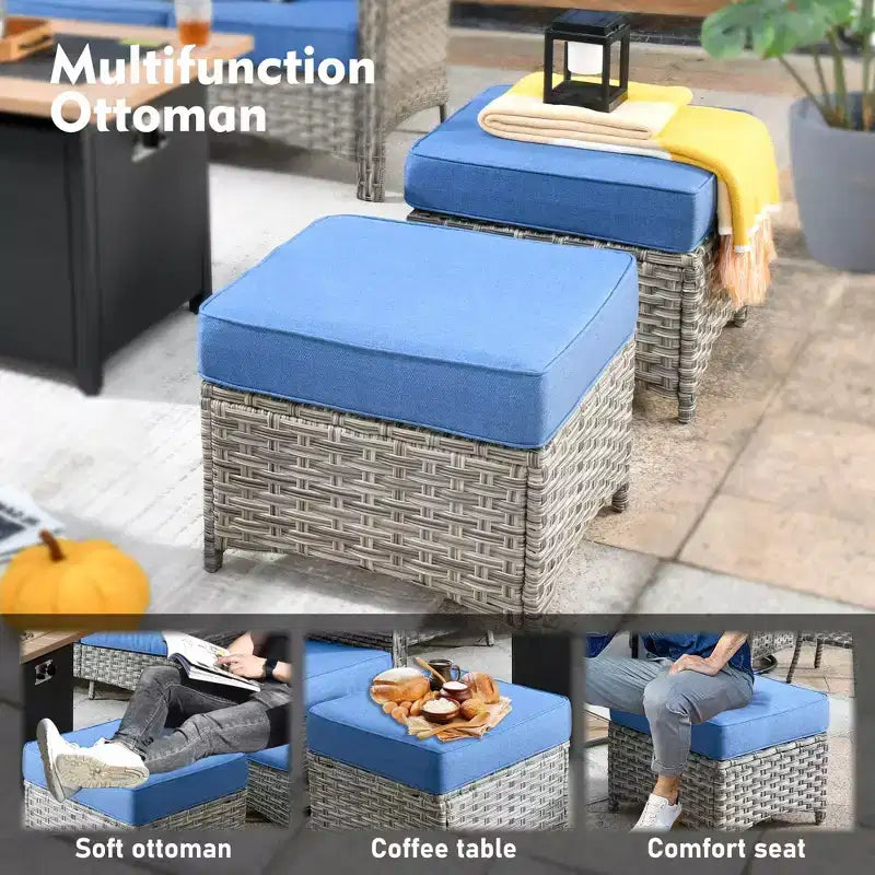 HOMLUX ensemble de conversation de patio en osier de 6 PCS avec canapé 3 places avec coussin, chaises en rotin, poufs et table basse