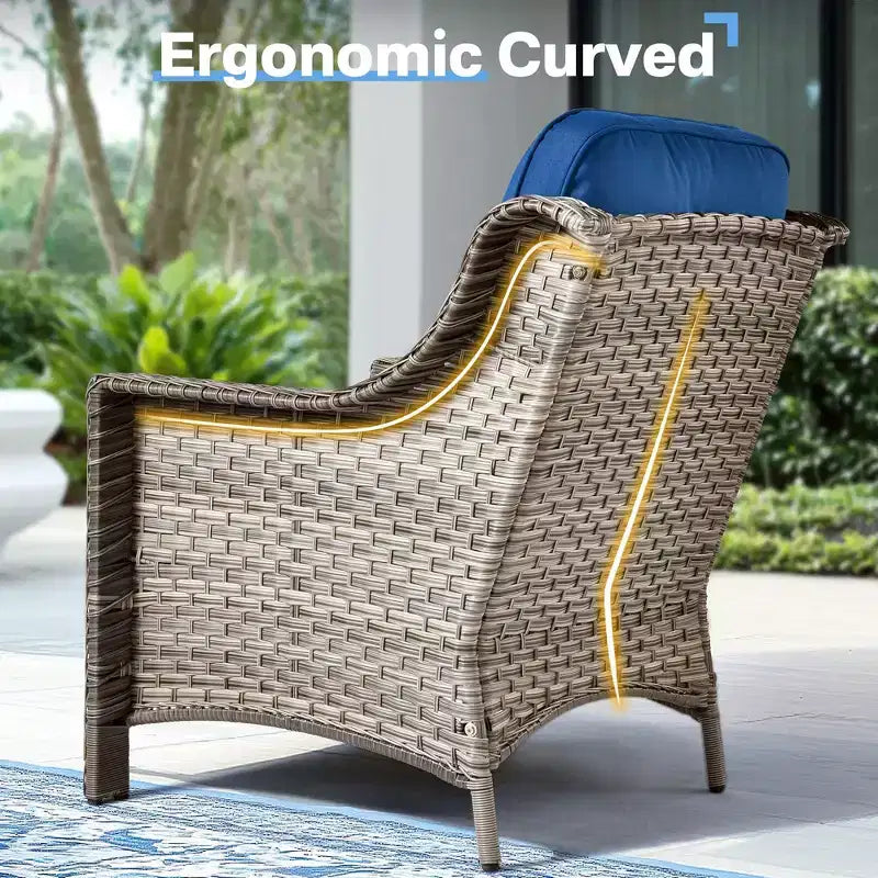 HOMLUX ensemble de conversation de patio en osier de 6 PCS avec canapé 3 places avec coussin, chaises en rotin, poufs et table basse