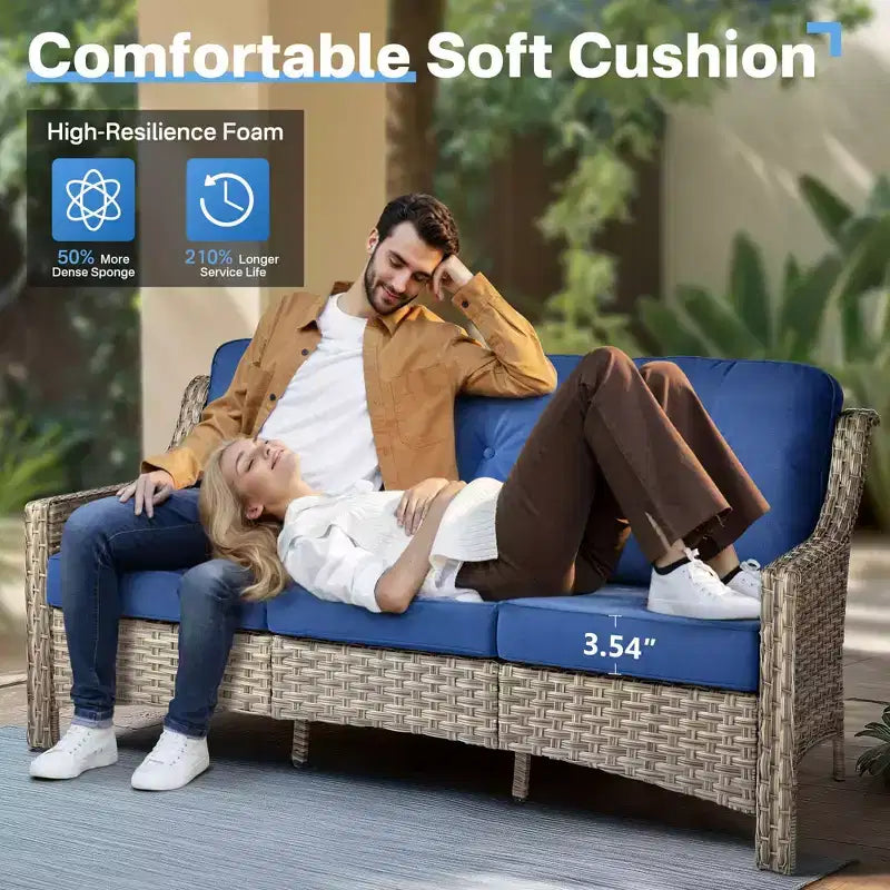HOMLUX ensemble de conversation de patio en osier de 6 PCS avec canapé 3 places avec coussin, chaises en rotin, poufs et table basse