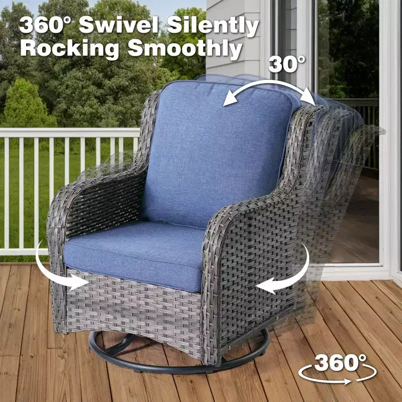 Ensemble de fauteuils à bascule pivotants à 360° HOMLUX de 3 pièces pour l'extérieur, ensemble de sièges de bistrot de jardin avec table d'appoint et coussin