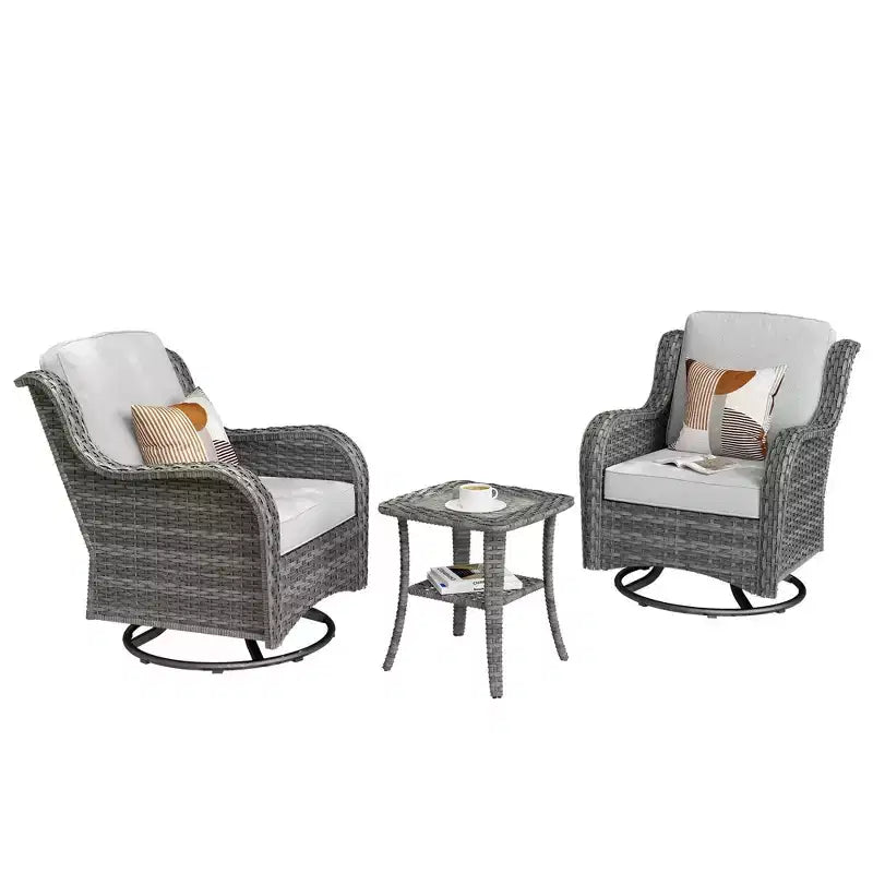 Ensemble de fauteuils à bascule pivotants à 360° HOMLUX de 3 pièces pour l'extérieur, ensemble de sièges de bistrot de jardin avec table d'appoint et coussin