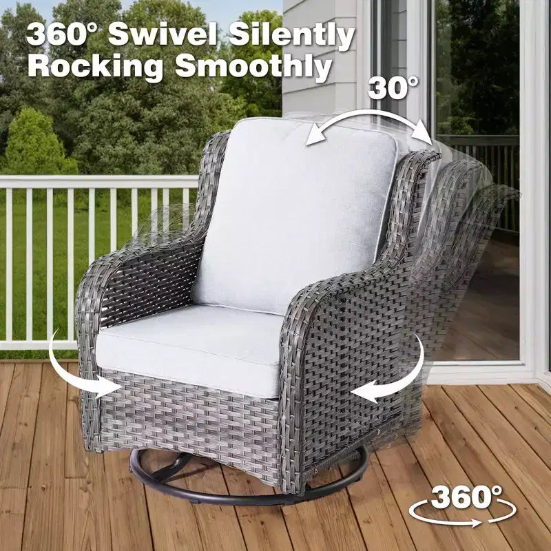 Ensemble de fauteuils à bascule pivotants à 360° HOMLUX de 3 pièces pour l'extérieur, ensemble de sièges de bistrot de jardin avec table d'appoint et coussin