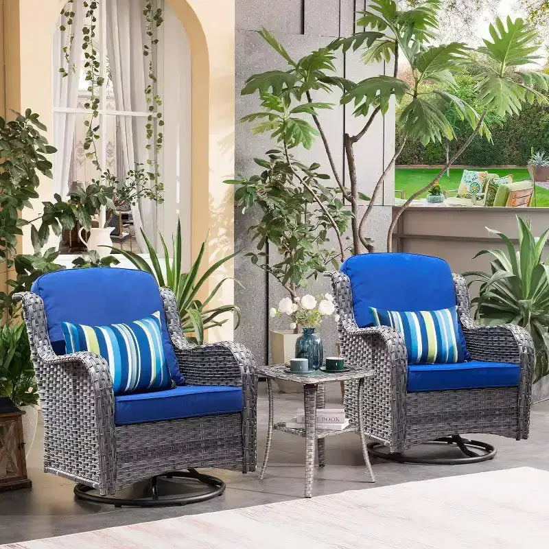 Ensemble de fauteuils à bascule pivotants à 360° HOMLUX de 3 pièces pour l'extérieur, ensemble de sièges de bistrot de jardin avec table d'appoint et coussin
