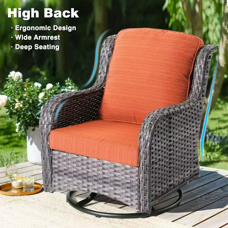 Ensemble de fauteuils à bascule pivotants à 360° HOMLUX de 3 pièces pour l'extérieur, ensemble de sièges de bistrot de jardin avec table d'appoint et coussin