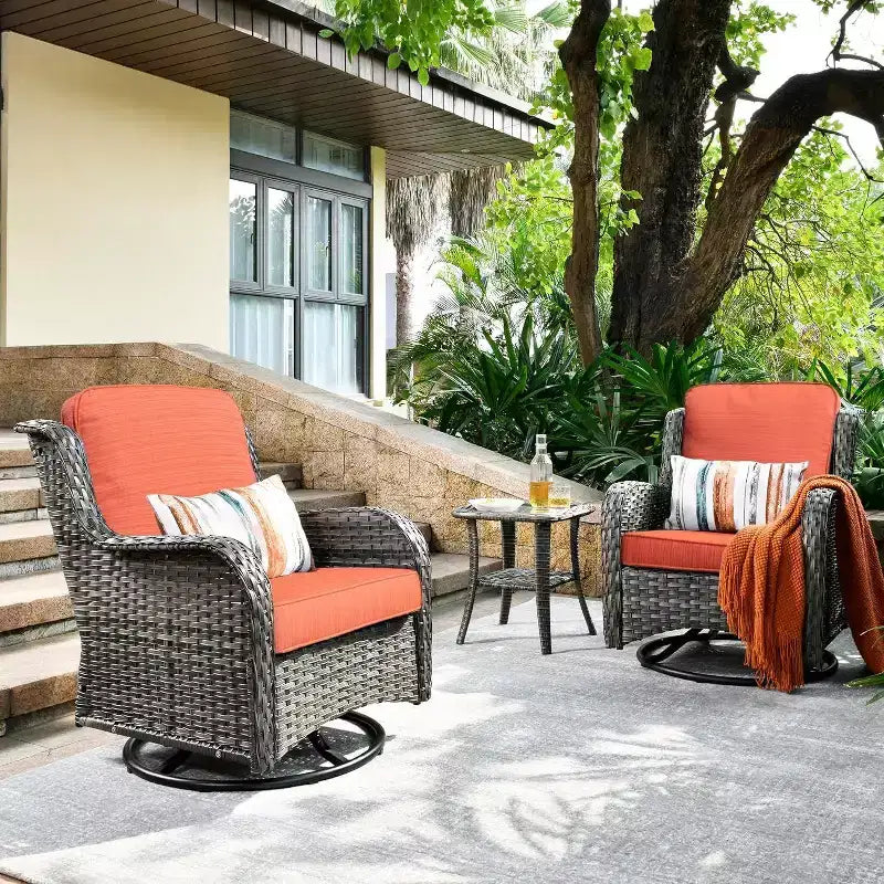 Ensemble de fauteuils à bascule pivotants à 360° HOMLUX de 3 pièces pour l'extérieur, ensemble de sièges de bistrot de jardin avec table d'appoint et coussin