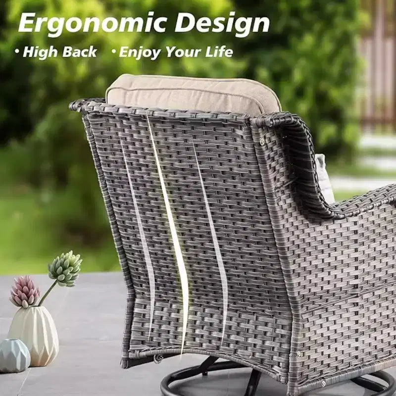 Ensemble de fauteuils à bascule pivotants à 360° HOMLUX de 3 pièces pour l'extérieur, ensemble de sièges de bistrot de jardin avec table d'appoint et coussin