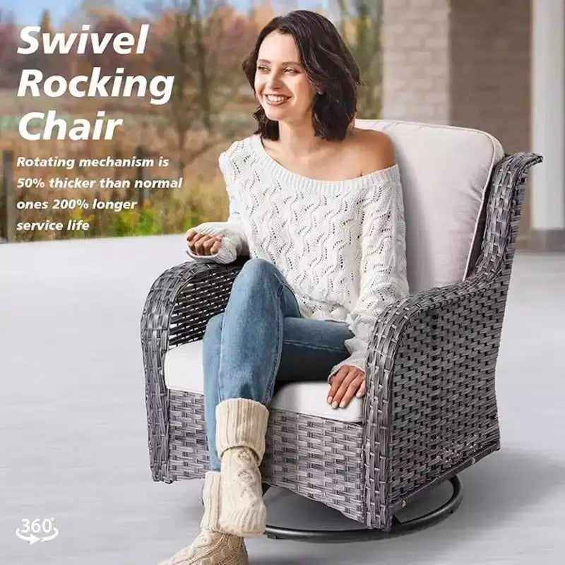 Ensemble de fauteuils à bascule pivotants à 360° HOMLUX de 3 pièces pour l'extérieur, ensemble de sièges de bistrot de jardin avec table d'appoint et coussin