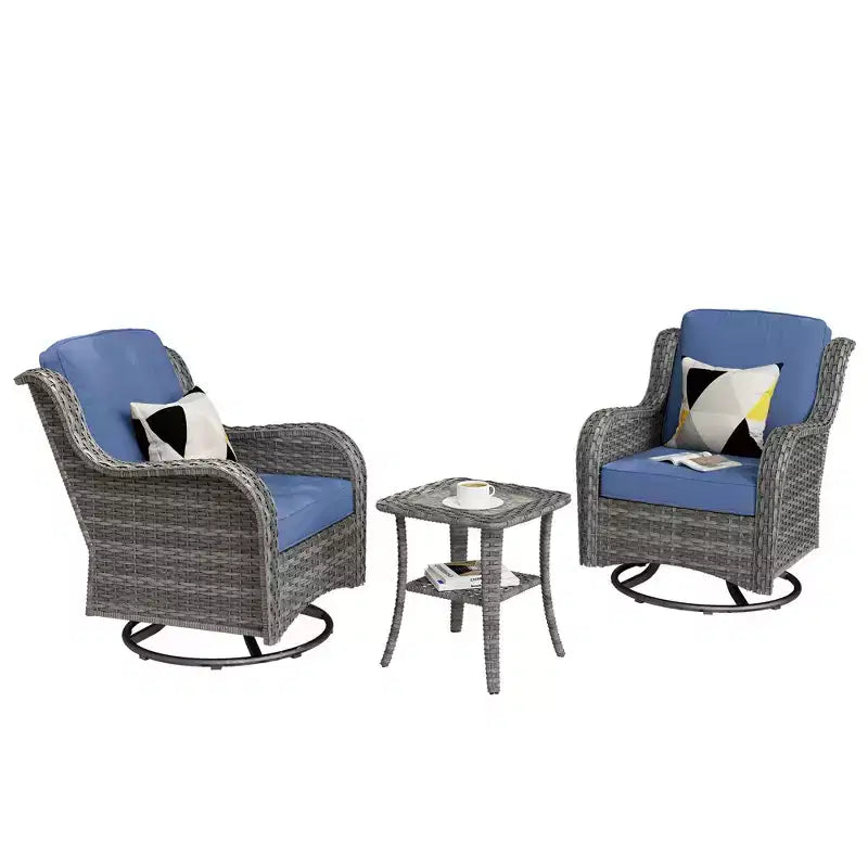 Ensemble de fauteuils à bascule pivotants à 360° HOMLUX de 3 pièces pour l'extérieur, ensemble de sièges de bistrot de jardin avec table d'appoint et coussin