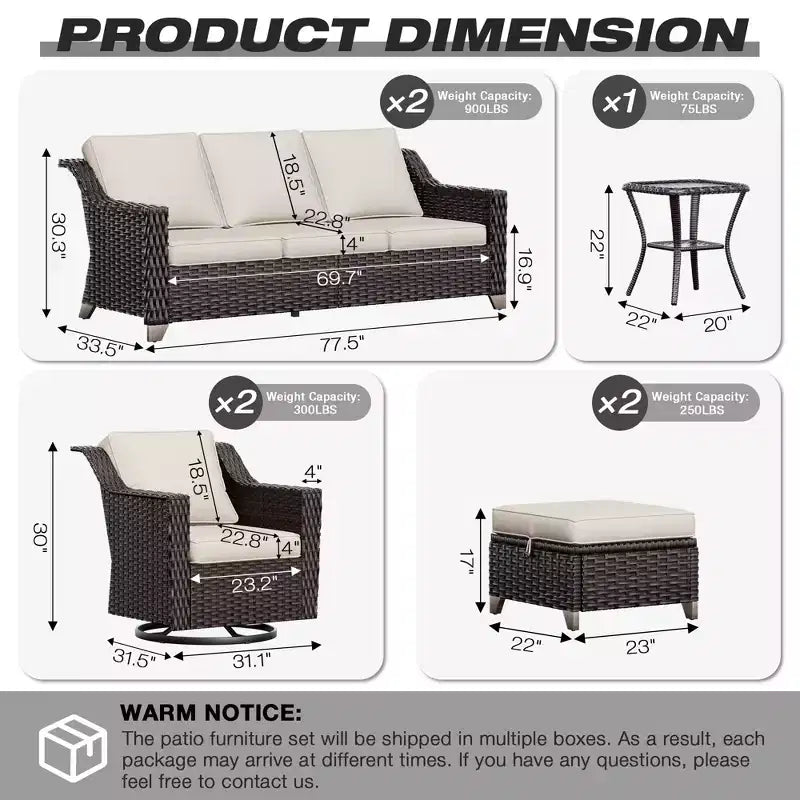 Conjunto premium para exteriores UPTIOT: dos sofás de 3 plazas, sillas mecedoras, otomanas y mesa auxiliar
