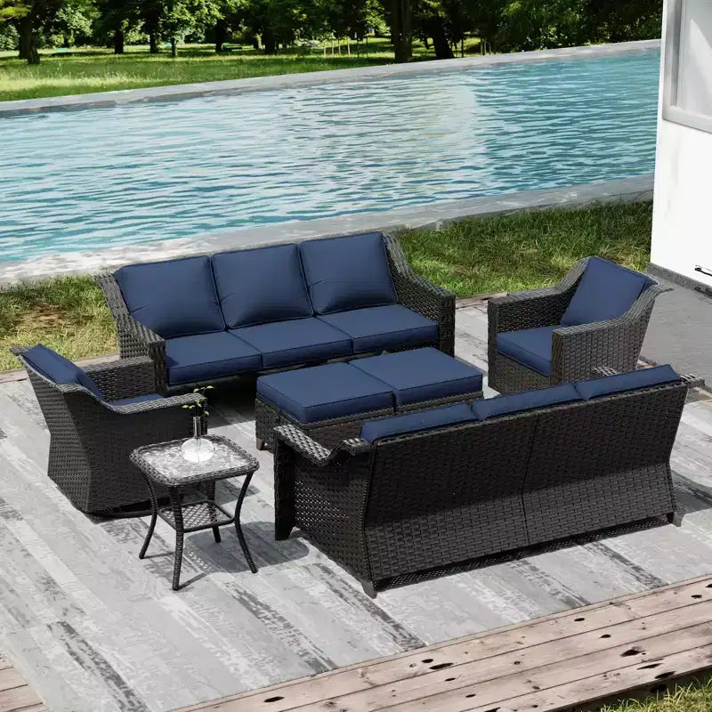 Conjunto premium para exteriores UPTIOT: dos sofás de 3 plazas, sillas mecedoras, otomanas y mesa auxiliar