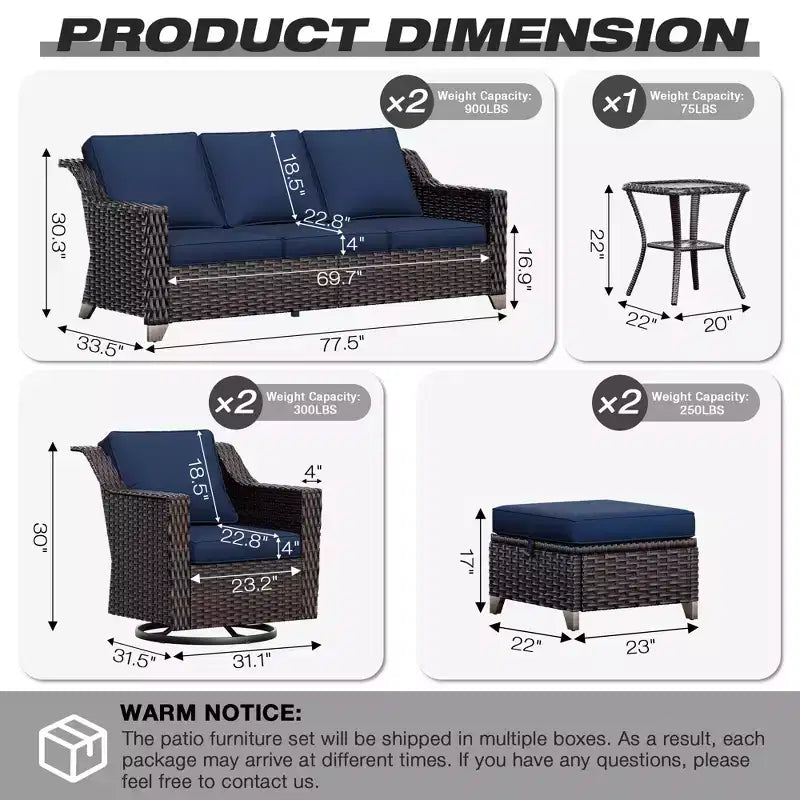 Conjunto premium para exteriores UPTIOT: dos sofás de 3 plazas, sillas mecedoras, otomanas y mesa auxiliar