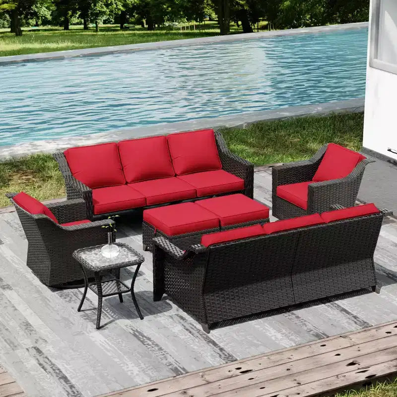 Conjunto premium para exteriores UPTIOT: dos sofás de 3 plazas, sillas mecedoras, otomanas y mesa auxiliar