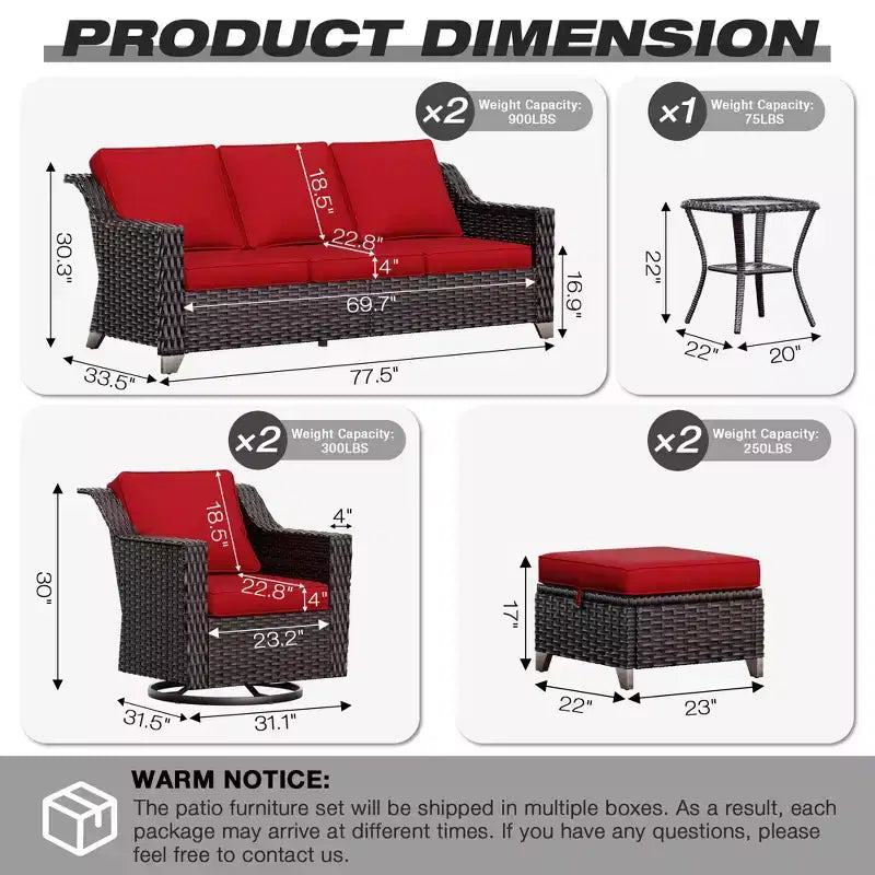 Conjunto premium para exteriores UPTIOT: dos sofás de 3 plazas, sillas mecedoras, otomanas y mesa auxiliar