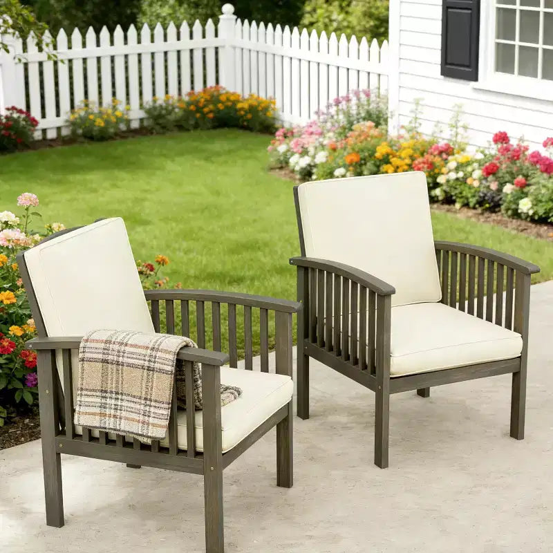 Juego de conversación para patio de 3 piezas, muebles de exterior de madera de acacia, 2 sillones club con mesa auxiliar para jardín/patio/terraza - ModernLuxe
