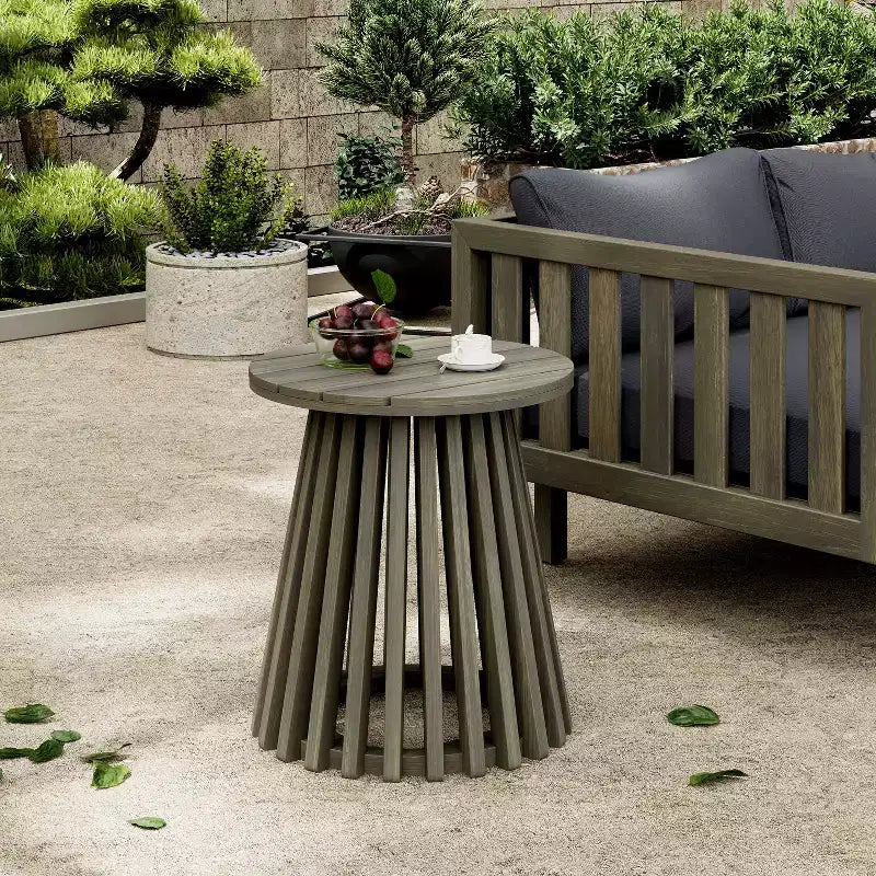 Juego de conversación para patio de 3 piezas, muebles de exterior de madera de acacia, 2 sillones club con mesa auxiliar para jardín/patio/terraza - ModernLuxe