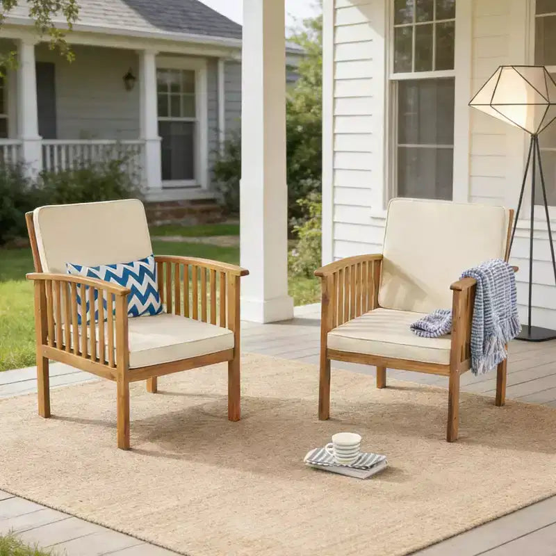 Juego de conversación para patio de 3 piezas, muebles de exterior de madera de acacia, 2 sillones club con mesa auxiliar para jardín/patio/terraza - ModernLuxe